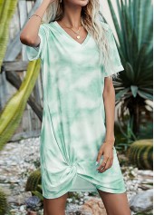 Light Green dresses,Tie Dye dresses,Twist Tie Dye Print Light Green Dress