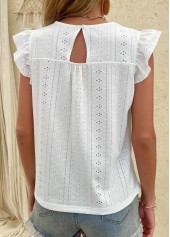 White tops,Plain Color tops,Lace White V Neck Short Sleeve Tank Top