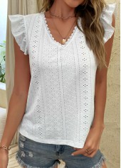 Lace White V Neck Short Sleeve Tank Top