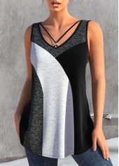 Dark Grey Marl tops,Light Grey Marl tops,Contrast Color tops,ROTITA Metal Ring Dark Grey Marl Tank Top