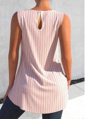 Light Pink tops,Plain Color tops,ROTITA Twisted Light Pink Round Neck Tank Top