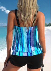 Neon Blue swimwear,Striped swimwear,ROTITA Ruched Neon Blue Striped Tankini Top