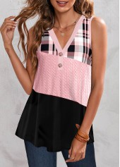 ROTITA Twisted Plaid Pink V Neck Tank Top