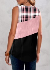 Pink tops,Black tops,Plaid tops,Striped tops,Geometric tops,ROTITA Twisted Plaid Pink V Neck Tank Top