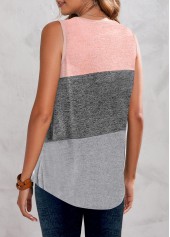 Grey tops,Pink tops,Contrast Color tops,ROTITA Button Grey V Neck Tank Top