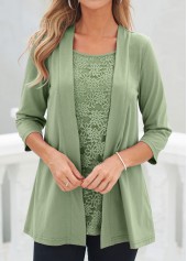 Sage Green tops,Plain Color tops,ROTITA Lace Sage Green Square Neck Cardigan and Tank Top