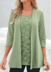 Sage Green tops,Plain Color tops,ROTITA Lace Sage Green Square Neck Cardigan and Tank Top