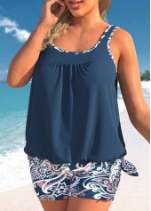 Navy plus size,Paisley plus size,ROTITA Plus Size Paisley Print Tankini Top