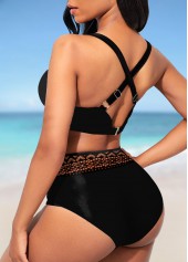 Black swimwear,Plain Color swimwear,ROTITA Lace Stitching Wide Strap Black Bikini Top
