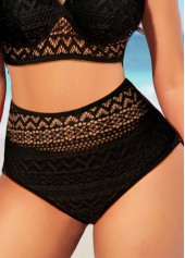 Black swimwear,Plain Color swimwear,ROTITA Black High Waisted Lace Stitching Bikini Bottom