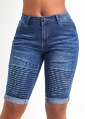 Dark Blue bottoms,Plain Color bottoms,Pocket Dark Blue Skinny Zipper Fly Shorts