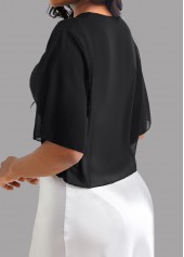 Black tops,Plain Color tops,Black Open Front Short Sleeve Coat