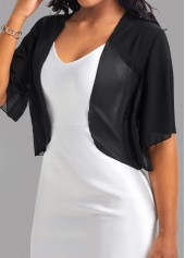 Black tops,Plain Color tops,Black Open Front Short Sleeve Coat