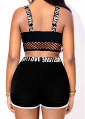 Black swimwear,Letter swimwear,ROTITA Mesh Black Letter Print Bikini Top
