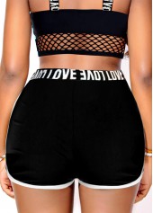 Black swimwear,Letter swimwear,ROTITA Mesh Black Letter Print Bikini Top