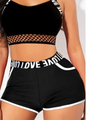 Black swimwear,Letter swimwear,ROTITA Mesh Black Letter Print Bikini Top