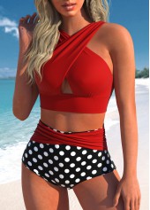 Red swimwear,Plain Color swimwear,ROTITA Criss Cross Wide Strap Red Bikini Top