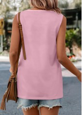 Light Pink tops,Floral tops,Plants tops,ROTITA Floral Print Light Pink Round Neck Tank Top