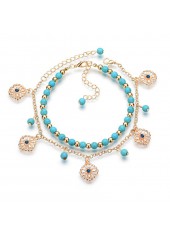 Golden jewelry,Other jewelry,Asymmetrical Beads Detail Golden Anklet Set