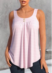 Light Pink tops,Plain Color tops,ROTITA Button Light Pink Scoop Neck Tank Top