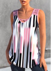 Light Pink tops,Striped tops,Ombre tops,ROTITA Criss Cross Striped Light Pink Tank Top