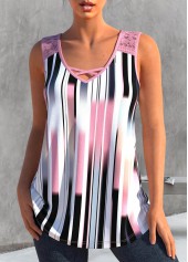 ROTITA Criss Cross Striped Light Pink Tank Top