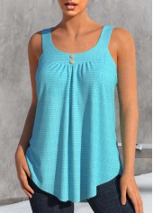 Mint Green tops,Plain Color tops,ROTITA Button Mint Green Scoop Neck Tank Top