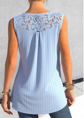 Light Blue tops,Plain Color tops,ROTITA Lace Light Blue Split Neck Tank Top
