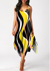 ROTITA Handkerchief Hem Wave Pattern Print Multi Color Dress