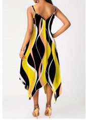 Multi Color dresses,Striped dresses,ROTITA Handkerchief Hem Wave Pattern Print Multi Color Dress