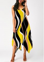 Multi Color dresses,Striped dresses,ROTITA Handkerchief Hem Wave Pattern Print Multi Color Dress