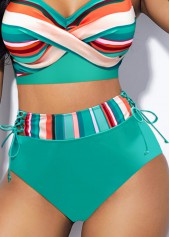 Mint Green swimwear,Striped swimwear,ROTITA Mint Green Striped High Waisted Bikini Bottom
