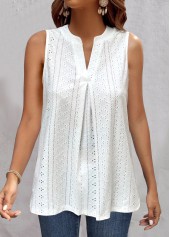 ROTITA White Split Neck Sleeveless Tank Top