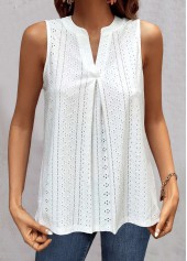White tops,Plain Color tops,ROTITA White Split Neck Sleeveless Tank Top