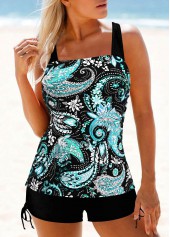 Wrap Cyan Tribal Print Tankini Set
