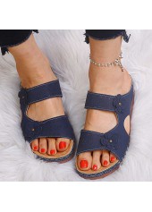 Dark Blue Mid Heel Open Toe Sliders
