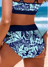 Cyan swimwear,Floral swimwear,Plants swimwear,ROTITA Cyan Floral Print Mid Waisted Bikini Bottom