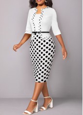 White dresses,Black dresses,Dot dresses,ROTITA Patchwork Polka Dot White Square Neck Bodycon Dress