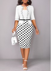 ROTITA Patchwork Polka Dot White Square Neck Bodycon Dress