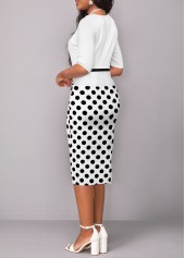 White dresses,Black dresses,Dot dresses,ROTITA Patchwork Polka Dot White Square Neck Bodycon Dress