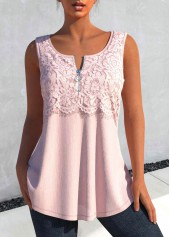 ROTITA Lace Light Pink Round Neck Tank Top