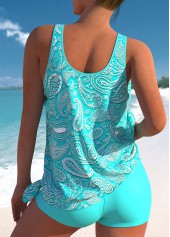 Cyan swimwear,Paisley swimwear,ROTITA Mesh Cyan Paisley Print Tankini Top