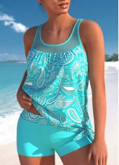 Cyan swimwear,Paisley swimwear,ROTITA Mesh Cyan Paisley Print Tankini Top