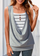 Light Grey tops,Striped tops,Geometric tops,ROTITA Fake 2in1 Striped Light Grey Tank Top