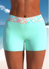 Light Pink swimwear,Light Blue swimwear,Contrast Color swimwear,Geometric swimwear,Plaid swimwear,ROTITA Patchwork Light Pink V Neck Tankini Top