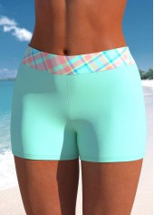 Light Pink swimwear,Light Blue swimwear,Contrast Color swimwear,Geometric swimwear,Plaid swimwear,ROTITA Patchwork Light Pink V Neck Tankini Top