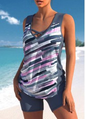 Dark Grey swimwear,Graphic swimwear,ROTITA Criss Cross Dark Grey Graffiti Print Tankini Top