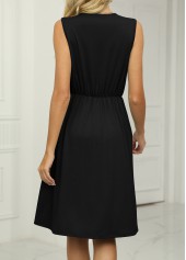 Black dresses,Plain Color dresses,Patchwork Black Short V Neck Dress