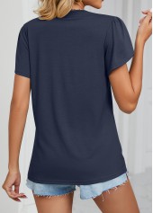 Navy tops,Contrast Color tops,Patchwork Navy V Neck Short Sleeve T Shirt