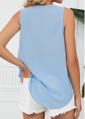 Light Blue tops,Plain Color tops,Patchwork Light Blue V Neck Tank Top